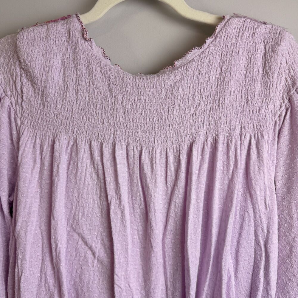 Free People Purple Embroidered Peasant Small Boho Cottagecore 3/4 Sleeve Top - Picture 12 of 14